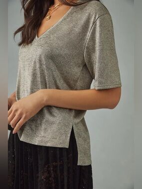 Pilcro Anthropologie Metallic Blouse Shirt V-neck Medium